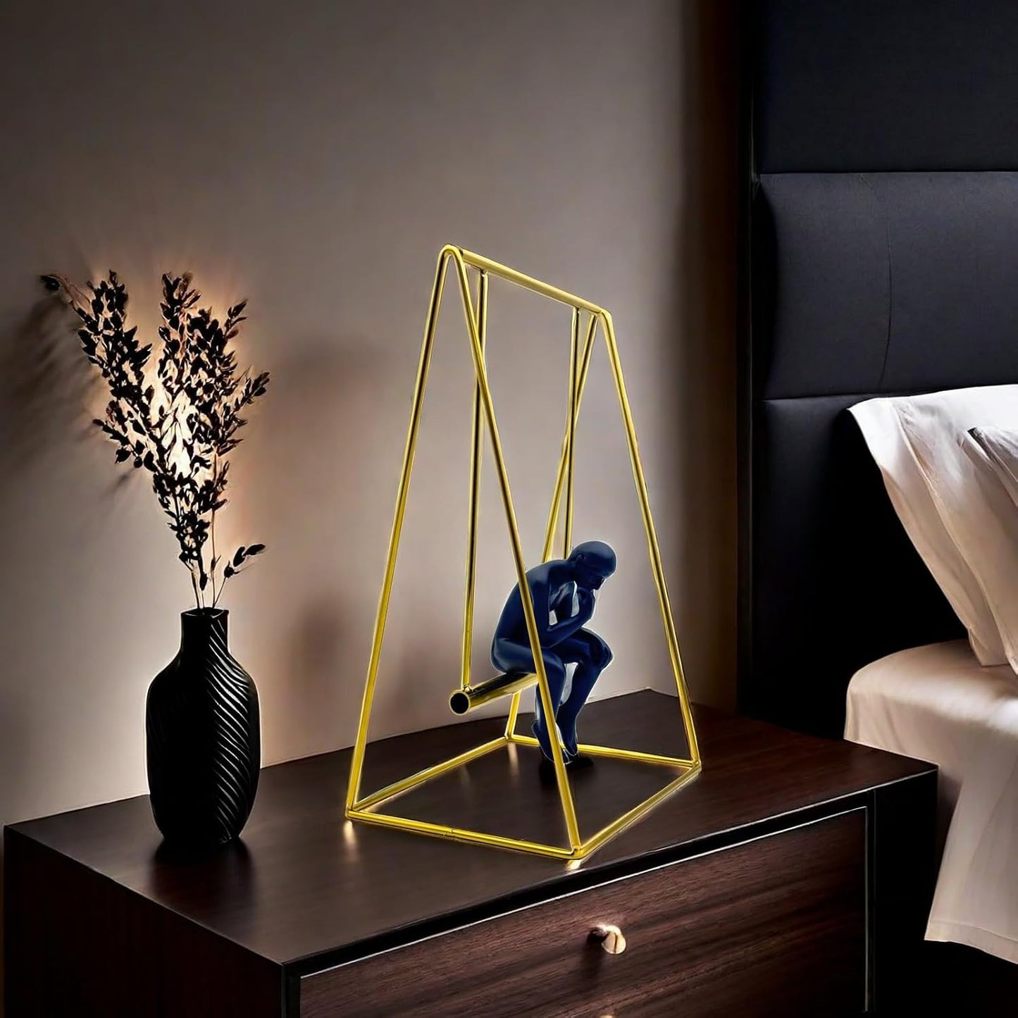 FUNSXBUG 11.5 Inch The Thinker Statue Thinking Man Statues Sitting on The Swing Sculptures Collectible Figurine Home Decor Living Room Decoration