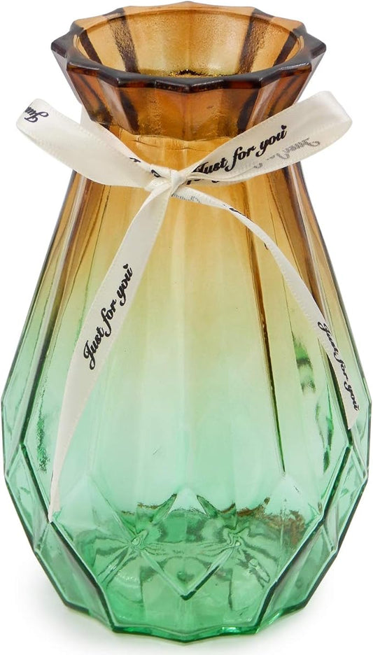OFFIDIX Glass Vase Gradient Multicolor with Geometric Faceted Design Floral Vase for Home, Business, Events or Weddings