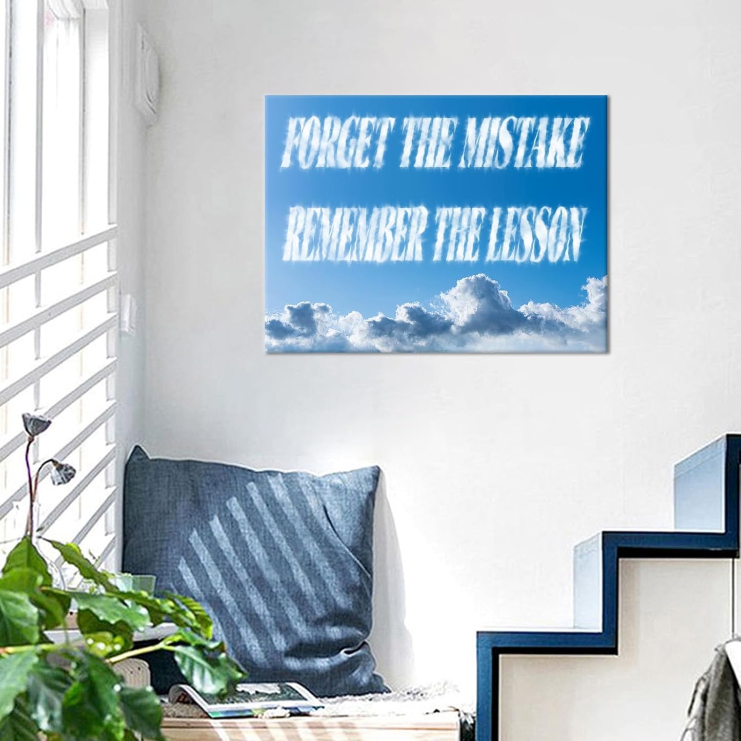 Cloud Motivational Canvas Wall Art Painting Poster Blue Sky Inspirational Quotes Office Wall Decor Picture Print Positive Artwork for Modern Home Bedroom Study Gym Stretched and Framed [24''Hx18''W]
