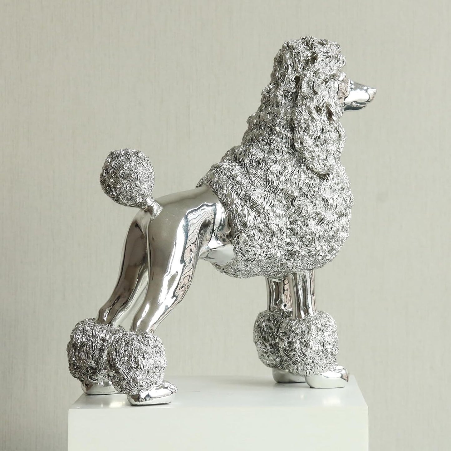 Lukitas Standing Sliver Poodle Sculpture Decor, Decorative Dog Statue, Animal Ornament for Garden Home, Resin 10''