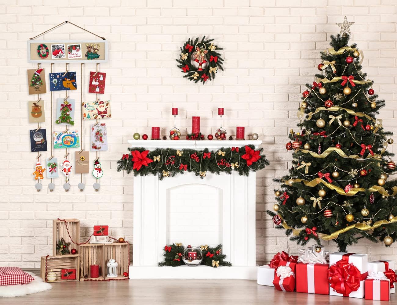 Bikoney Collage Picture Frames Hanging Photo Display Multi Pictures Organizer with Wood Bulletin Board Photo Board 30 Clips and 6 Pushpins for Room Wall Decor (White)