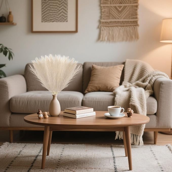 30 Pcs Light Coffee Faux Pampas Grass, 17 Inches Artificial Pampas Grass Bulk, Short Fluffy Faux Pompas for Vase Filler, Home Boho, Wedding Anniversaries, Baby Shower Decoration