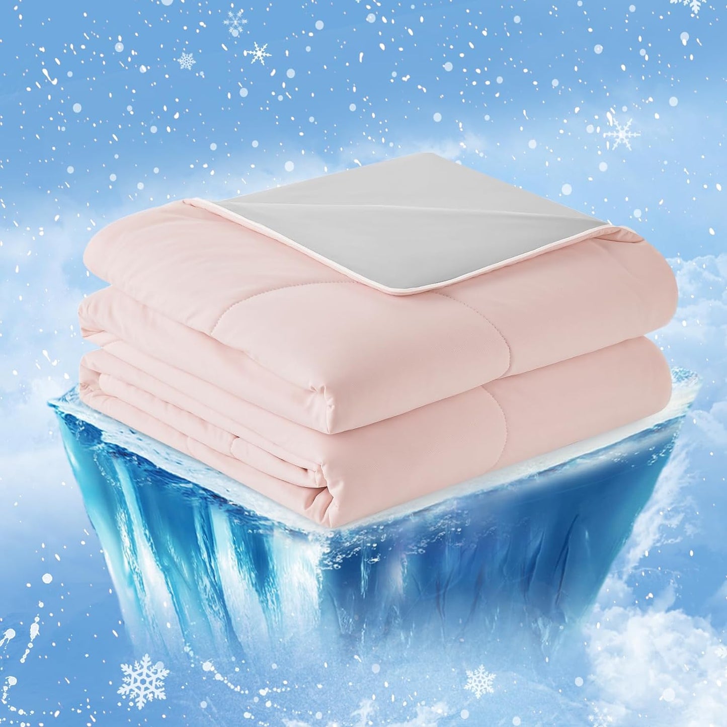 Cozy Bliss Cooling Comforter Twin Size, Cooling Blankets for Hot Sleepers and Night Sweats, Pink Gray Summer Comforter for Twin Size Bed, Breathable Soft Lightweight Silk Smooth