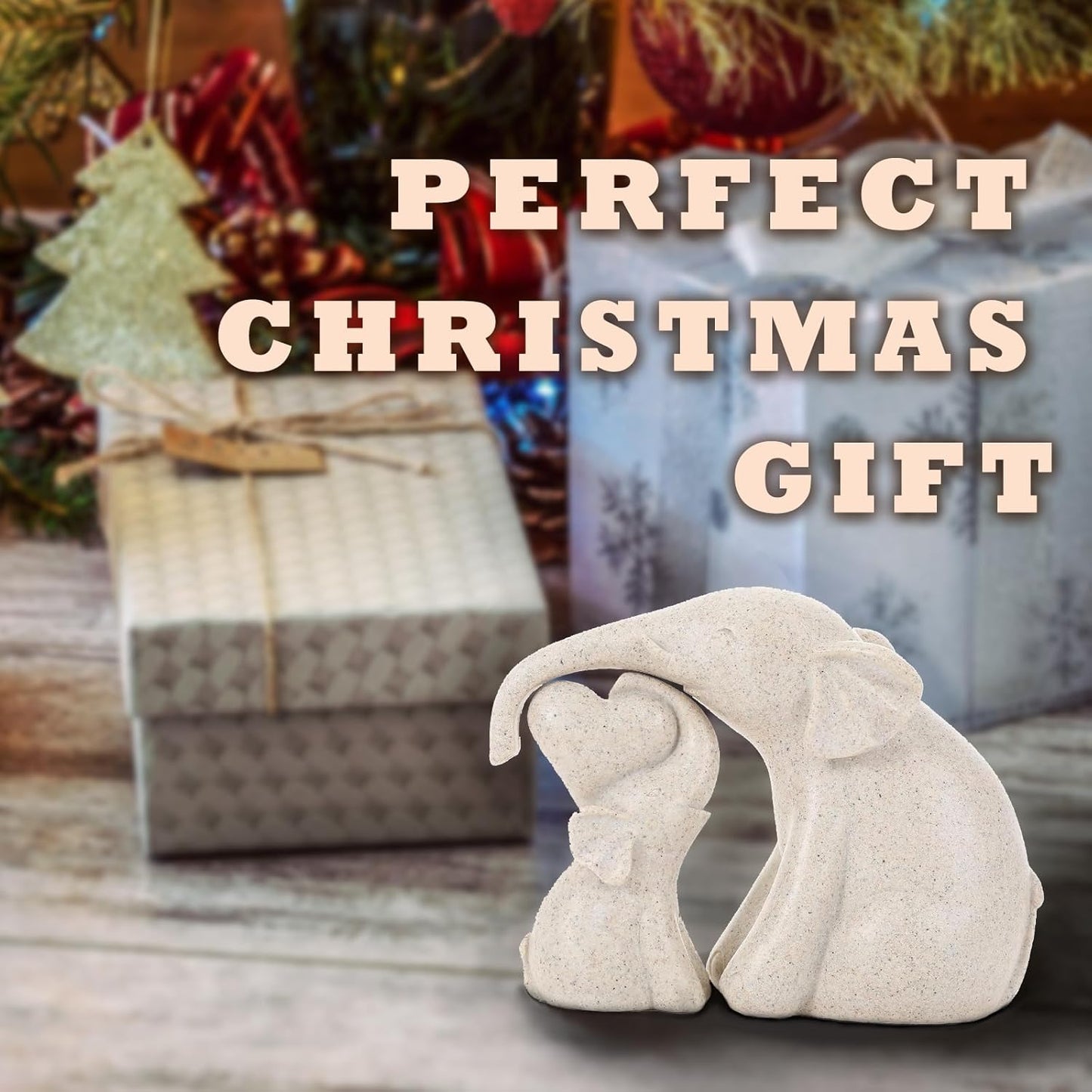 Cute Rock Sand Elephant Figurines Good Luck Elephant with The Baby Home Décor for Shelf Good Gifts for Women Animal Lovers Decoration for Living Room, Bedroom, Office