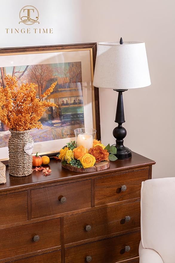 TINGE TIME Artificial Flowers Combo Set, Gradient Color Flower Leaf with Stems for DIY Wedding Bouquets Centerpieces Baby Shower Party Home Decorations(Yellow & Tangerine Orange)