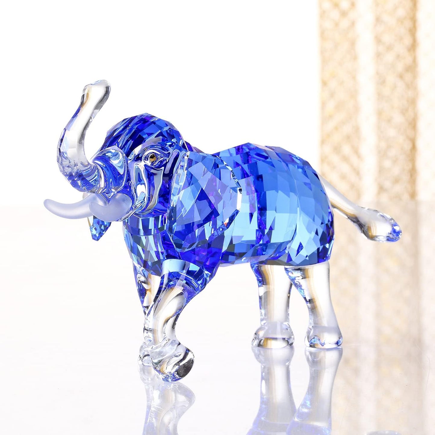 Crystal Lucky Elephant Figurine Collection Ornament Statue Animal Collectible Home Decor (Blue)
