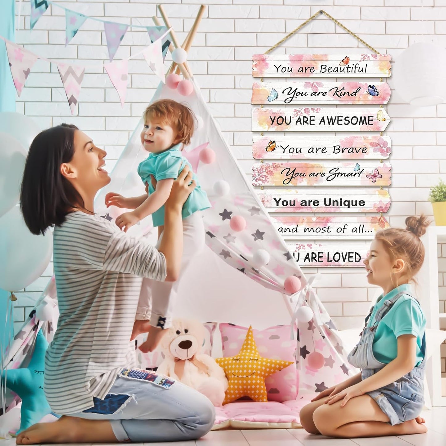 Girls Room Decor Butterfly Wall Decor for Girls Bedroom Inspirational Wall Art for Kids Pink Wall Decorations Little Girl Toddler Room Wood Sign Nursery Room Decor (Butterfly)