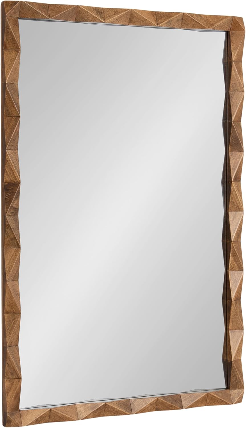 Kate and Laurel Endicott Modern Geometric Rectangle Wall Mirror, 24 x 36, Natural Rustic, Rectangular Dimensional Pieced Wood Mirror for Use as Bathroom Mirror for Over Sink or Cute Nursery Mirror