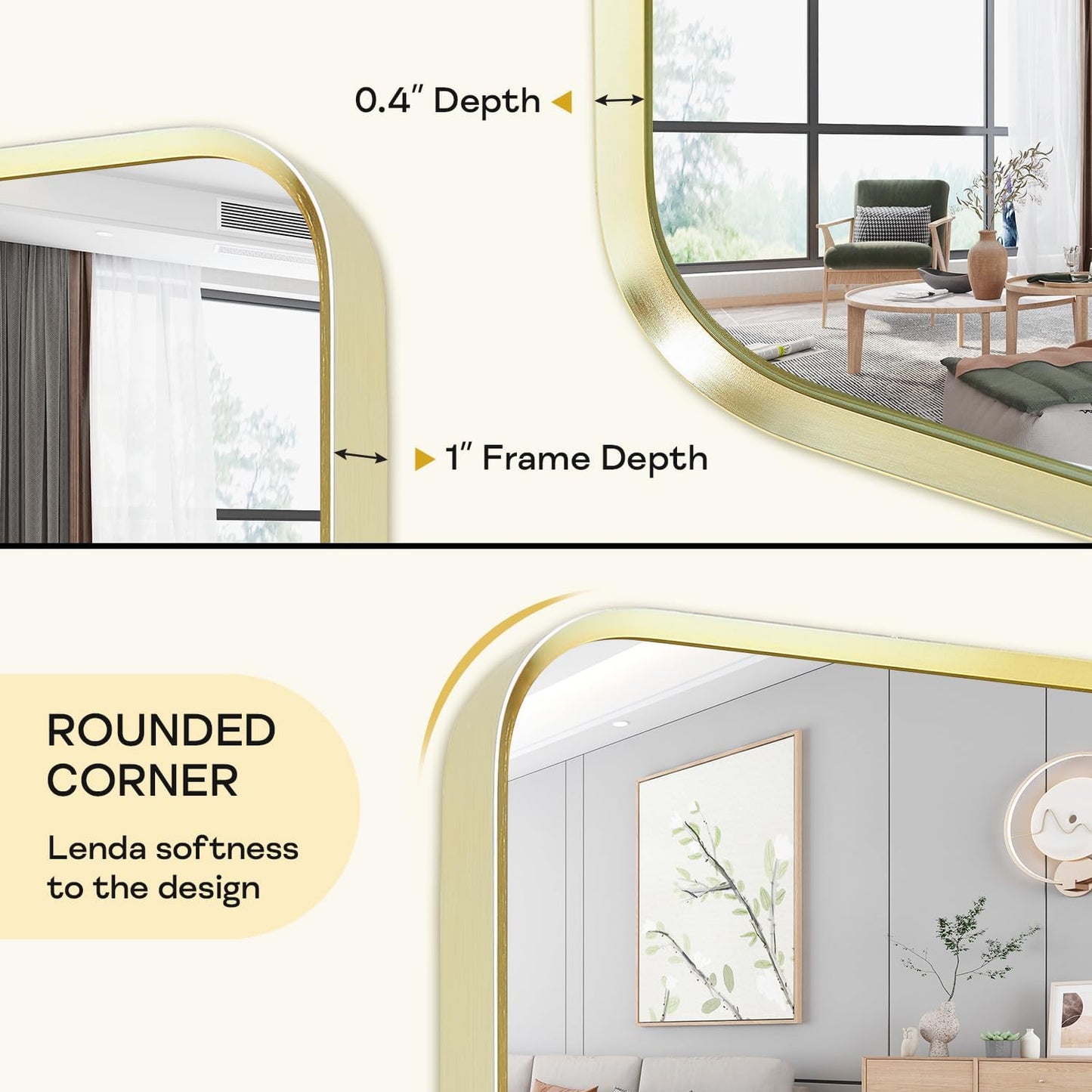 Gold Metal Framed Bathroom Mirror for Wall, Large Brushed Gold Rounded Corner Rectangular Bathroom Vanity Mirror, Anti-Rust, Tempered Glass, Hangs Horizontally or Vertically (30" x 55", Gold)