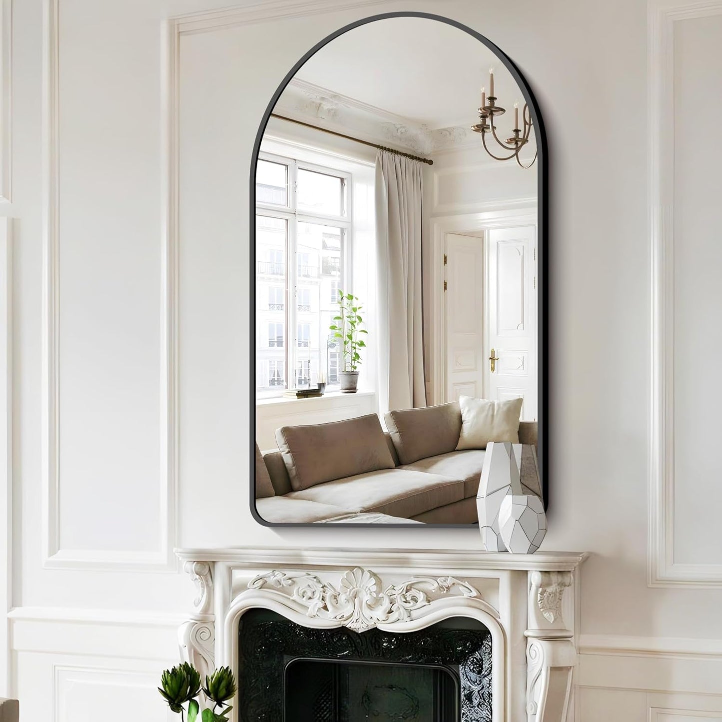 FORBATH Arched Mirror 30x50 Inch, Black Bathroom Mirror Wall Mounted Modern Black Aluminum Alloy Frame Decor Large Dresser Mirror for Bedroom Living Room Entryway, Hanging or Leaning Against Wall