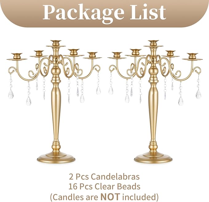 Sziqiqi Wedding Candelabra Table Centerpiece: 5 Arm Candelabras for Candlesticks - Gold Candle Holder Set of 2 for Christmas Engagement Birthday Party Event