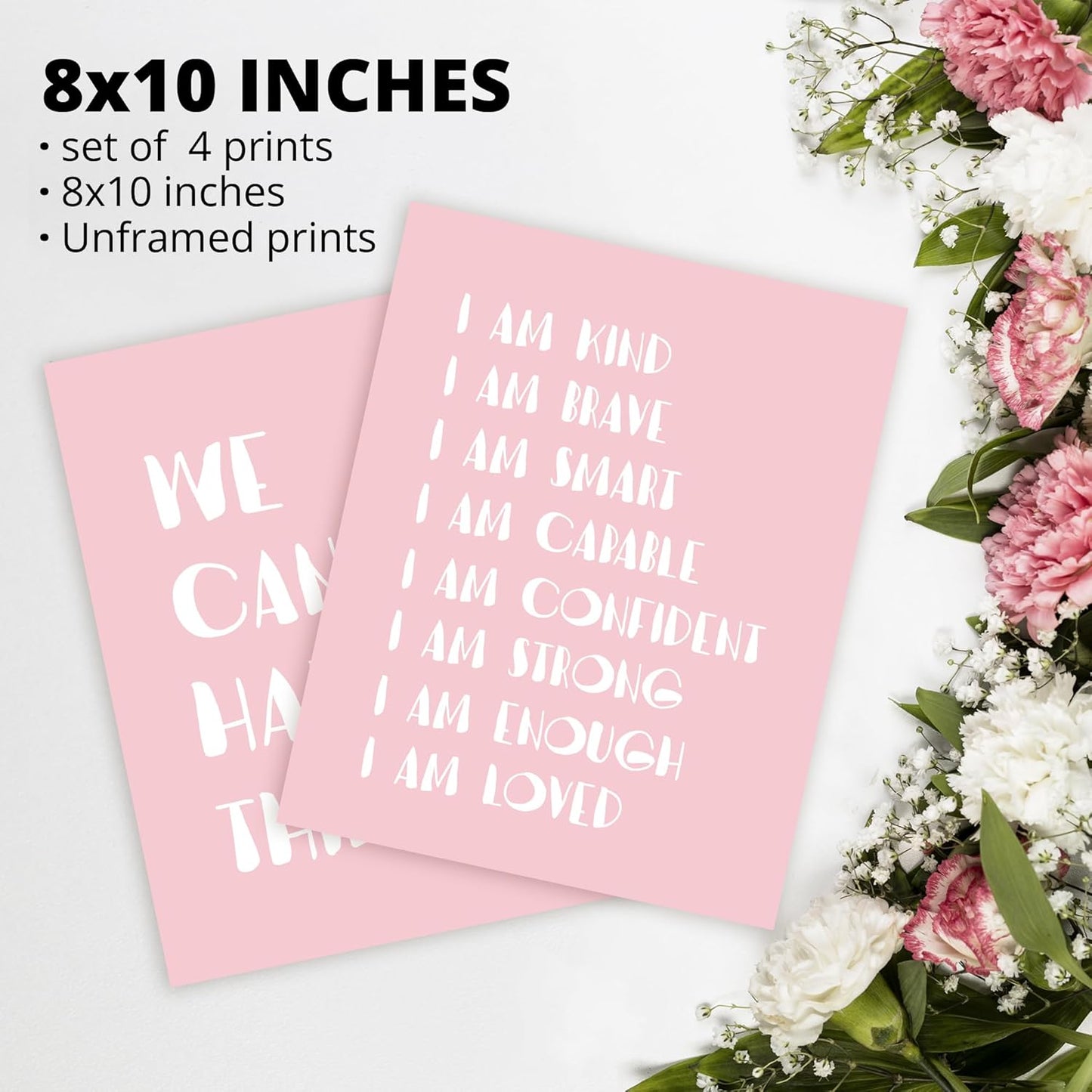 I am Kind Brave Smart Affirmations Pink Sun Sunshine Hearts Poster Prints for Girls Kids Room Playroom Decor,Girl Nursery Decorations Prints Wall Art Unframed 4pcs 8x10inches,Girls Kids Gifts