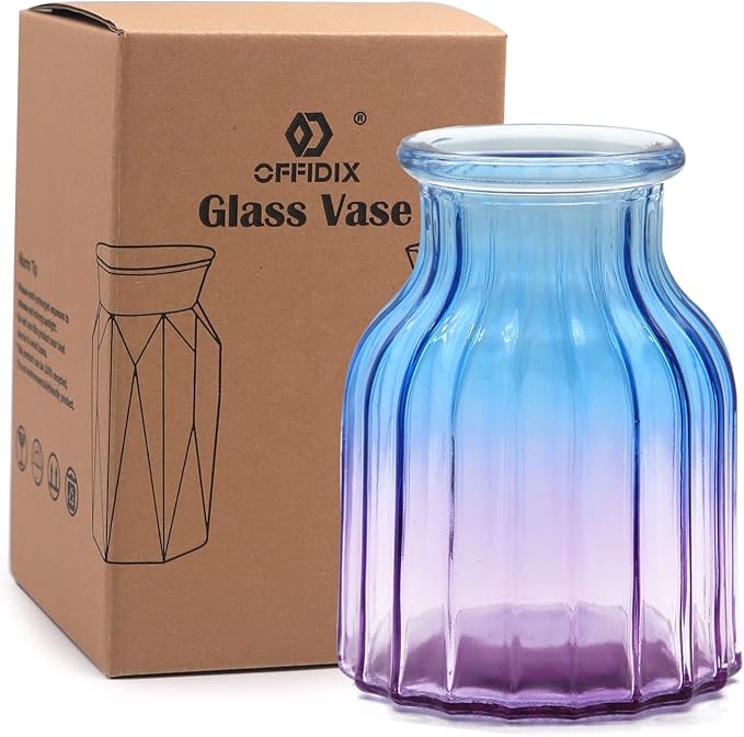 OFFIDIX Glass Vase, Gradient Multicolor Flower Vase for Weddings, Events, Decorating, Arrangements, Flowers, Office, or Home Decor