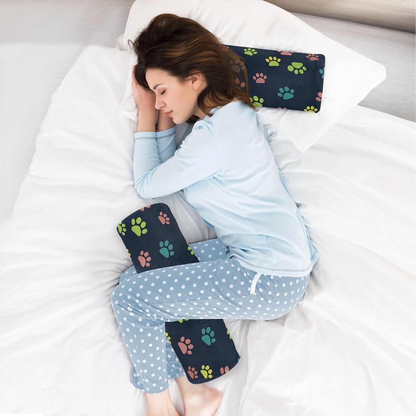 Dog Paw 4 Bolster Pillow, Round Pillow for Bed with Removable Washable Cover, Cylinder Pillows for Head, Neck, Back and Legs Cervical Neck Pillow Sleeping 5.5 x 17 Inch