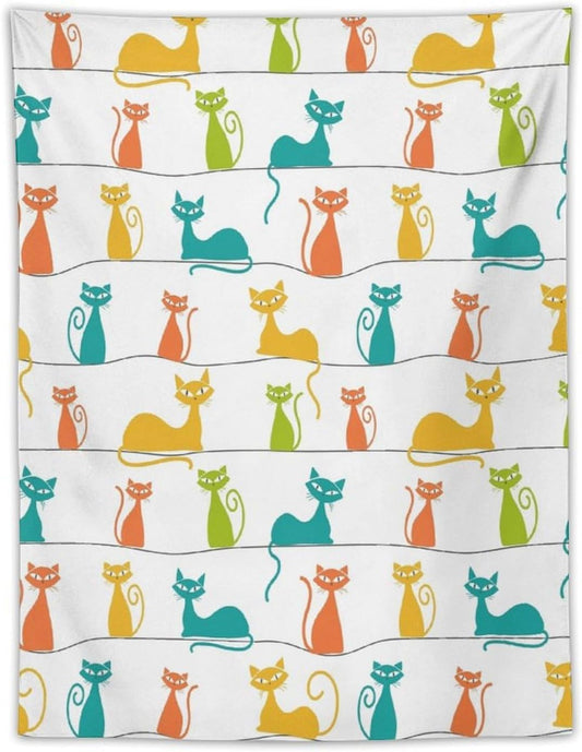 ICMOLYYENLO Boho Medieval Cat Tapestry, Abstract Atomic Starburst Geometric Aesthetic Art Wall Hanging For Bedroom Living Room Dormitory 60x60 Inches