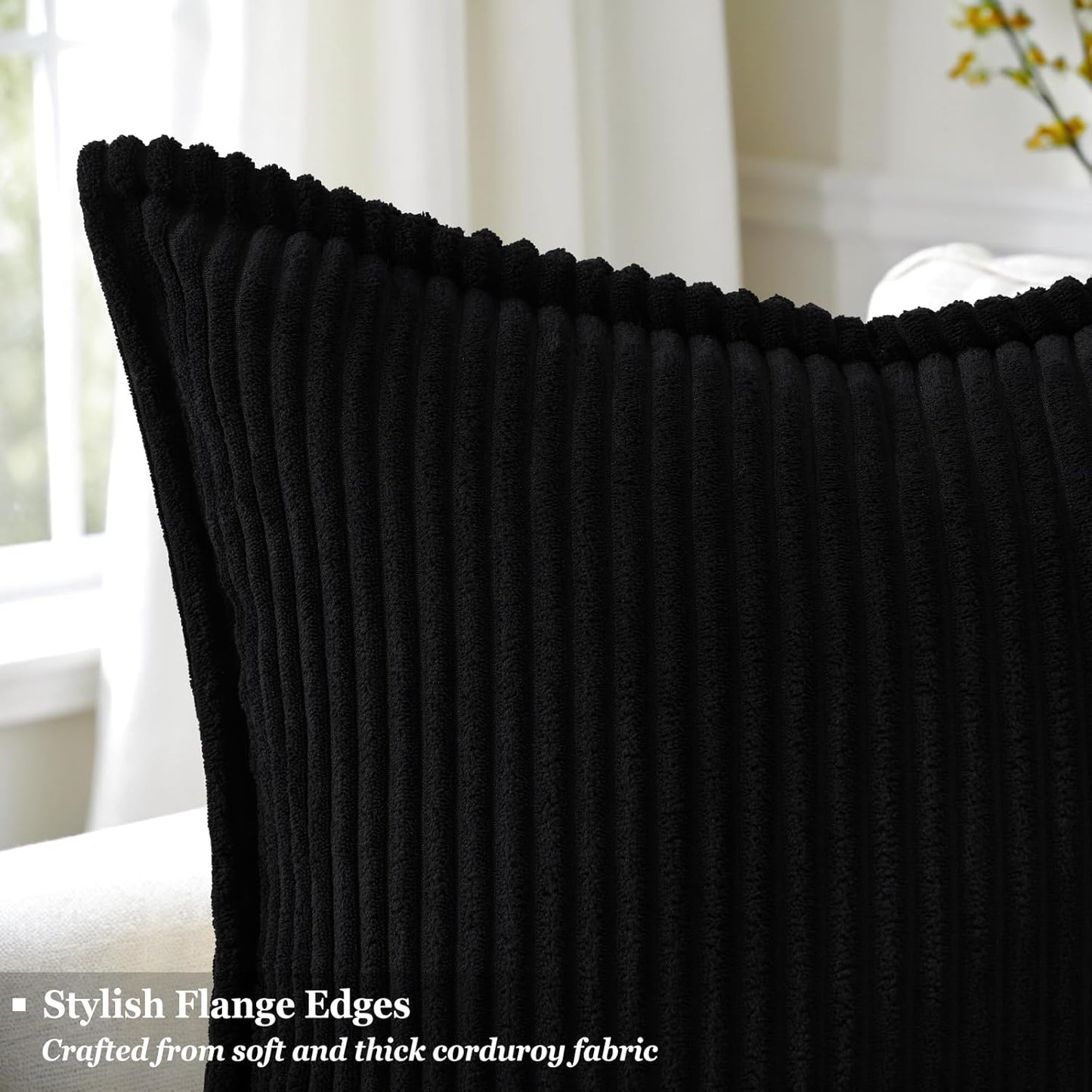 decorUhome Corduroy Black Throw Pillow Covers 12x20 Set of 2 Decorative Soft Boho Farmhouse Lumbar Euro Couch Pillow Covers for Living Room Bed Sofa Broadside Striped Pillow Cases