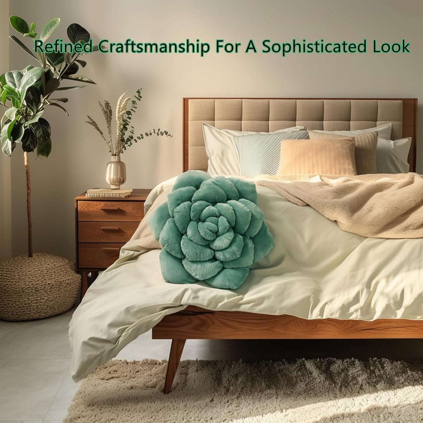 Fleshy Greenery Plush Cushion – Hand-Stitched 3D Flower Throw, Botanical-Shaped Accent for Bedroom, Living Room, and Home Décor, 19.68" (50CM)