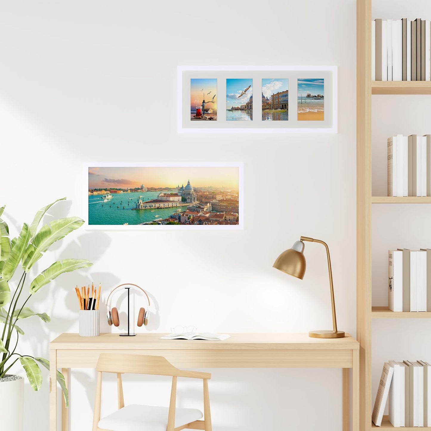 decorUhome 8x20 Picture Frames Collage Wall Decor, Display 4Pcs 4x6 Photos with Mat or 1Pcs 8x20 Unmatted, 4 4x6 Collage Picture Frames for Wall Mounting, White