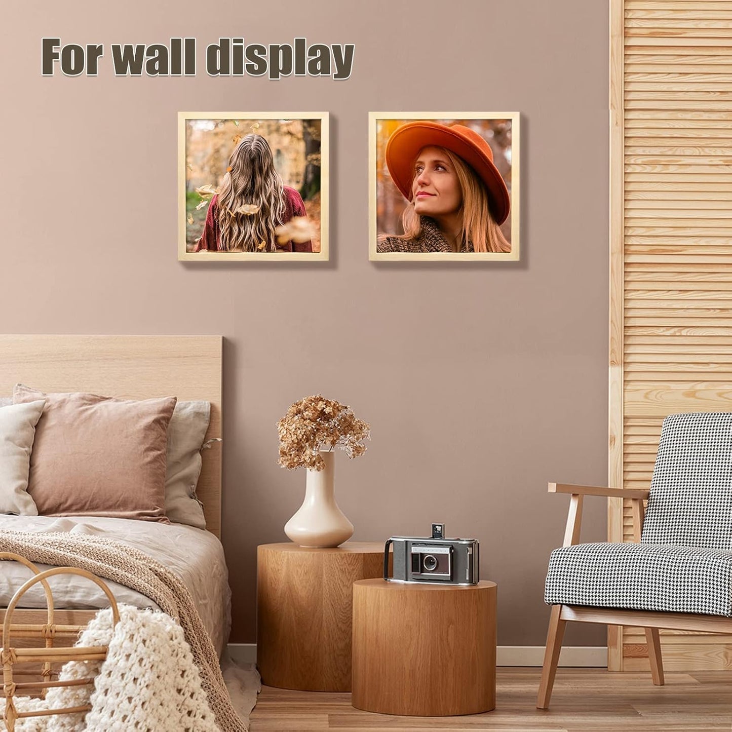 KINLINK 13x13 Picture Frame, Natural Square Solid Wood Frames for Pictures 13x13 without Mat and 12.5x12.5 Music Record Album, Wall Display Photo Frames Natural Wood 1 Pack