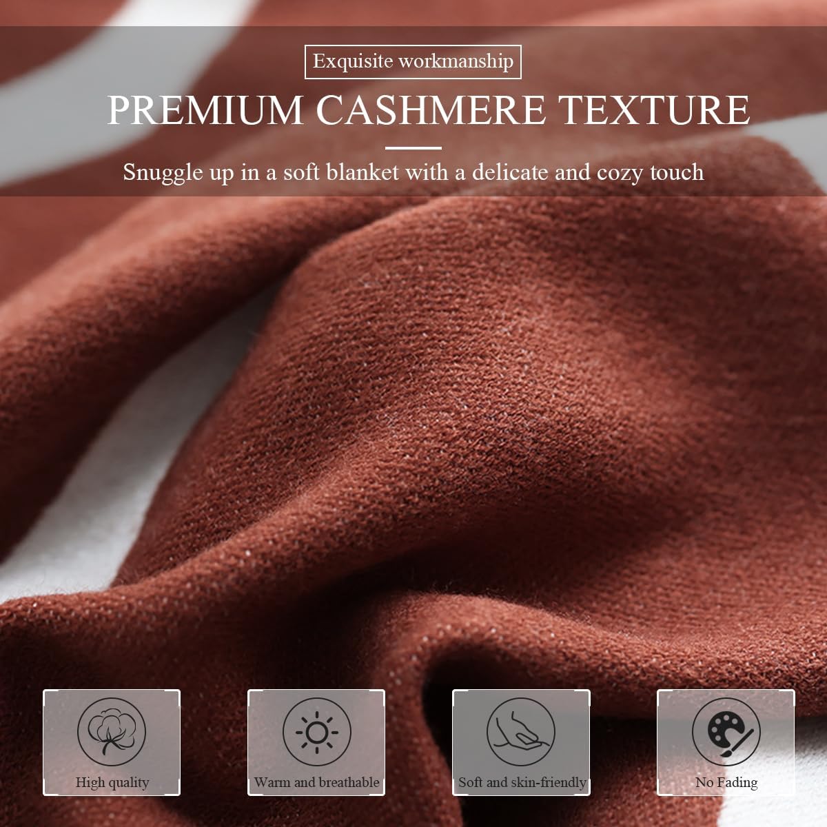 Faux Cashmere Throw Blanket Geometric Leaf Pattern Vintage Nordic Style Soft Warm Blanket for Office Car Leisure Travel Tapestry Decorative Throw for Sofa Couch Bed Settee 130 x 180 cm