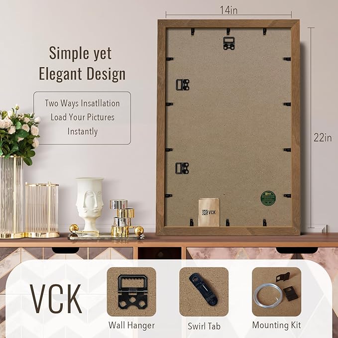 VCK 14x22 Poster Frame 3 Pack - Brown Walnut, Natural Textured Solid Wood Picture Frame, Wall Gallery Frame