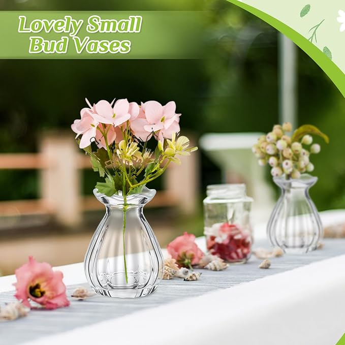 20 Pieces Glass Bud Vases for Centerpieces Bulk Mini Flower Bouquets Vases Small Cute Crystal Ribbed Clear Glass Bud in Bulk for Wedding Baby Bridal Shower Table Party Home Decor