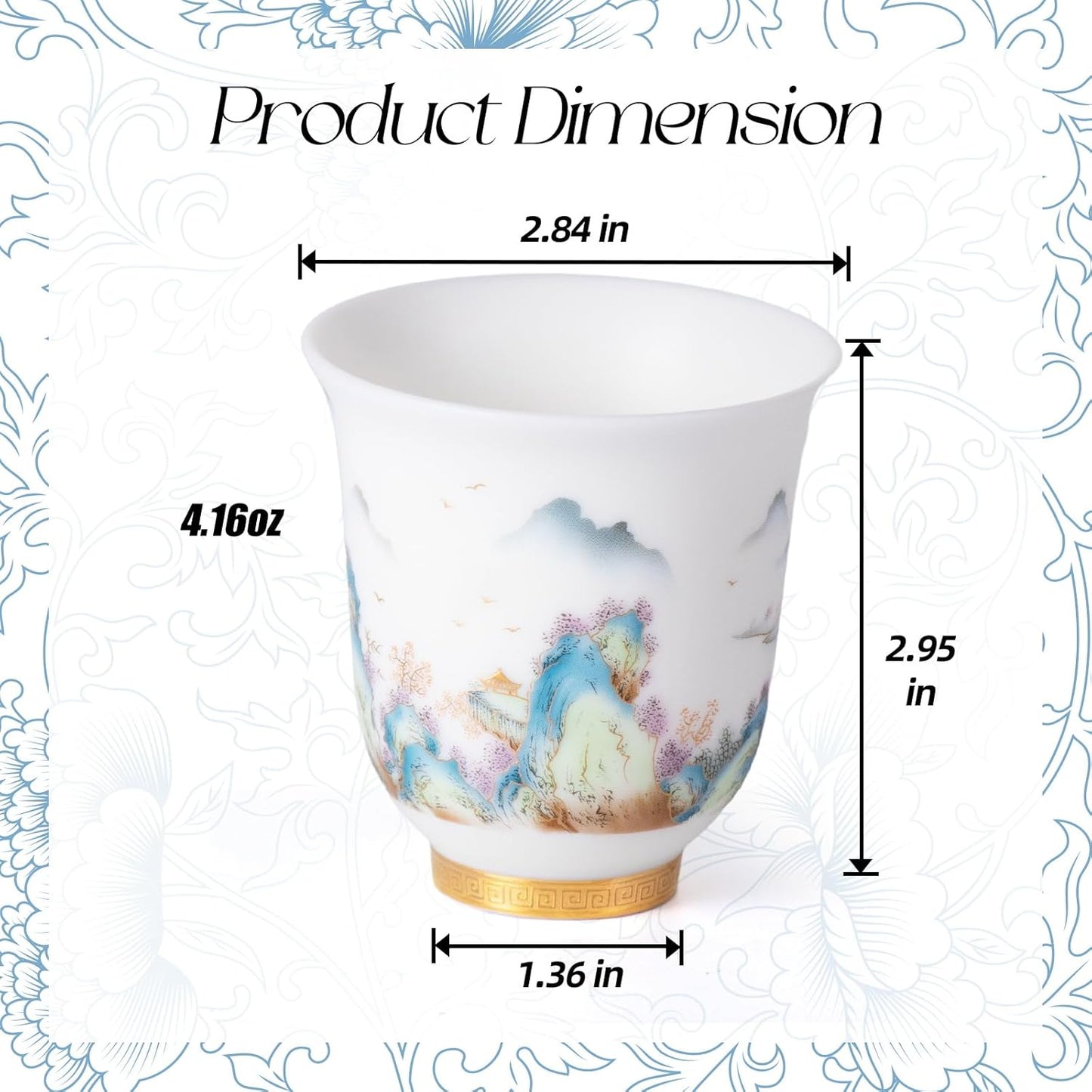 KAMMAK Ceramic Tea Cups Small, Cute Vintage Coffee Cup Set of 2, Porcelain Teacups Espresso Mug, 4.1oz Hand Painted Chinese Afternoon Tea Party Mugs, Birthday Gift for Women Men, Spring Beauty