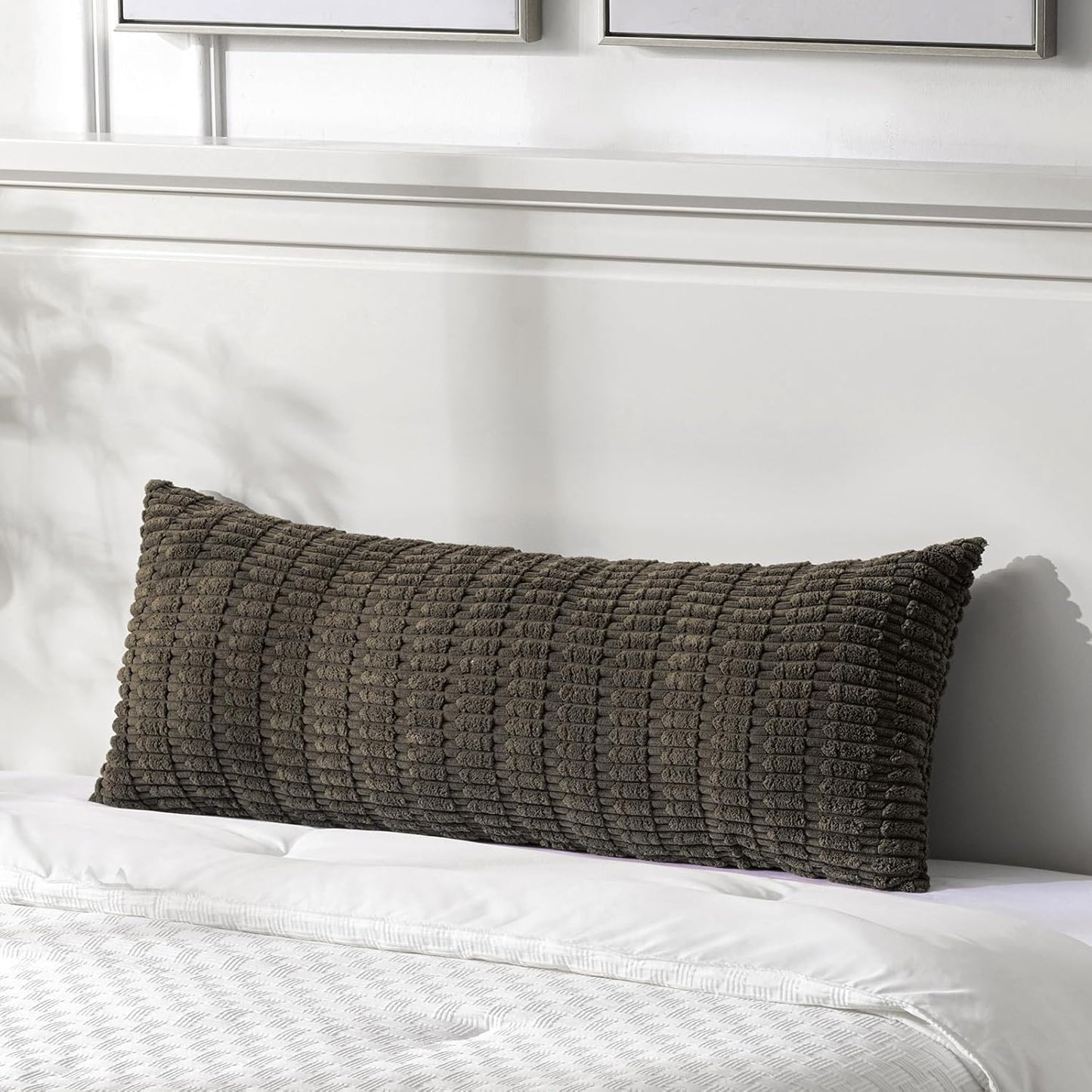 Fancy Homi Dark Brown Long Body Lumbar Decorative Throw Pillow Covers 20x54 Inch for Bed Couch Bedroom Bench, Soft Corduroy Rectangle Solid Pillow Case, Rustic Farmhouse Boho Room Decor
