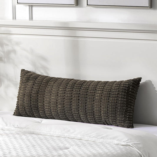 Fancy Homi Dark Brown Long Body Lumbar Decorative Throw Pillow Covers 20x54 Inch for Bed Couch Bedroom Bench, Soft Corduroy Rectangle Solid Pillow Case, Rustic Farmhouse Boho Room Decor