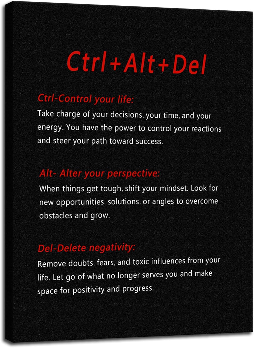 Inspirational Quote Canvas Wall Art Motivational Ctrl Alt Del Painting Poster Inspiring Entrepreneur Picture Prints Artwork Decor Framed for Home Office Living Room Ready to Hang[18''W X 24''H]