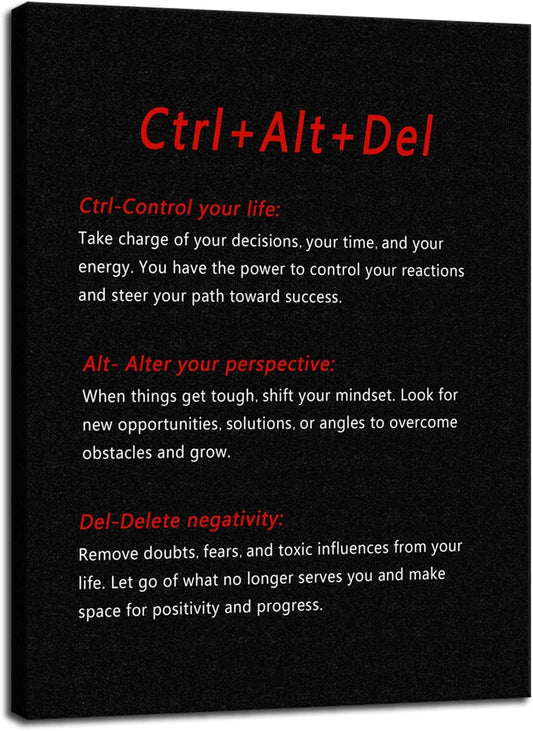 Inspirational Quote Canvas Wall Art Motivational Ctrl Alt Del Painting Poster Inspiring Entrepreneur Picture Prints Artwork Decor Framed for Home Office Living Room Ready to Hang[18''W X 24''H]
