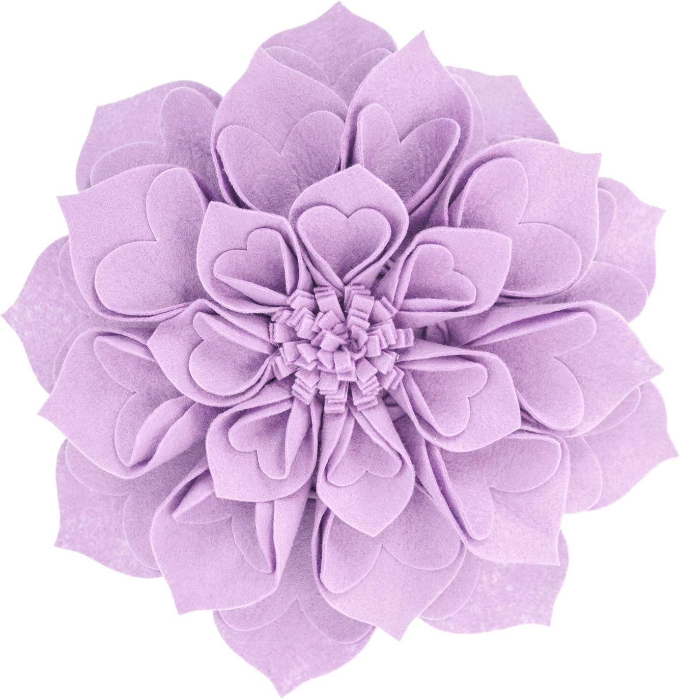 Fennco Styles Handmade 3D Heart-Shaped Petals Flower Decorative Throw Pillow Cover Only - 13" Round Lilac Floral Pillow Case for Couch, Home Décor and Holiday, Housewarming Gift
