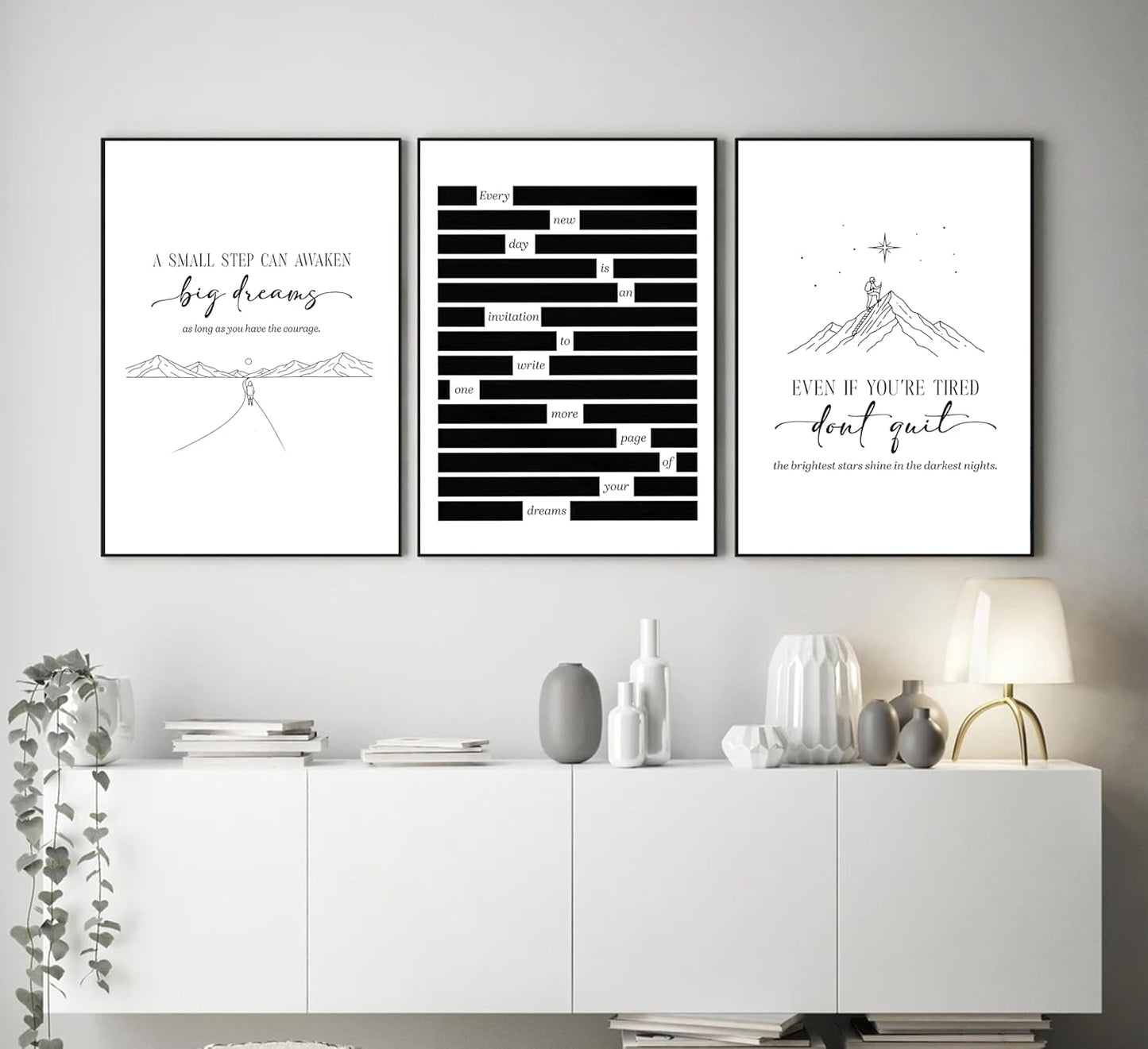 Inspirational Minimalist black white Wall Art Motivational Positive Dreams Painting Picture Wall Decor Encouraging Quotes Poster Print Artwork for Living Room Office Home Decoration Unframed