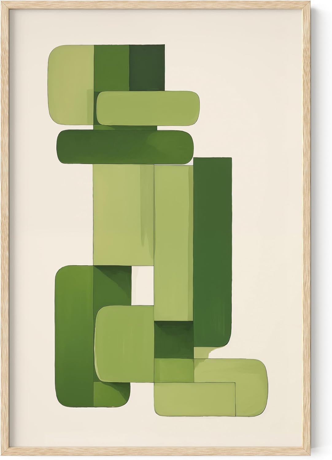 HAUS AND HUES Modern Abstract Wall Art - Blue and Green Living Room Art, Modern Artwork for Walls, Minimalist Picture for Living Room(Green Geometric, Beige Frame, 24x36)