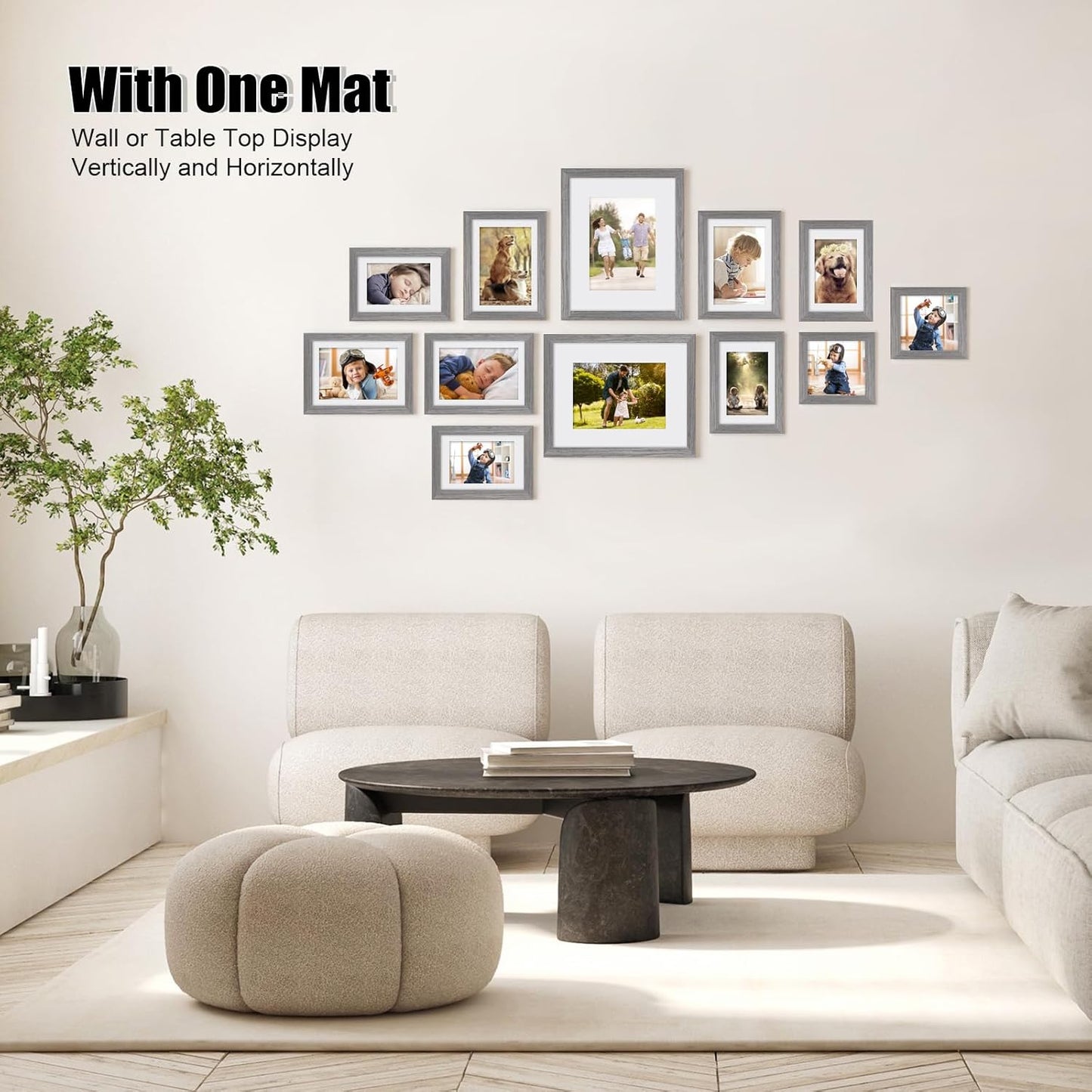 Egofine Picture Frame Set 12 Pack, Picture Frames Collage Wall Decor with Two 8x10, Four 5x7, Four 4x6, Two 4x4, Photo Frames for Wall and Tabletop, Made of Solid Wood, Covered by Plexiglass, Oak Grey