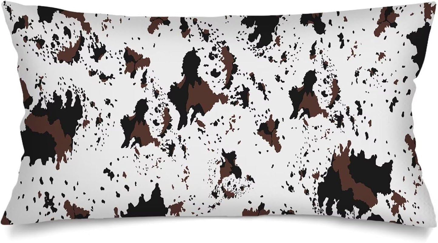 Cow Print Pillow Cases King Size Pillow Covers with Zipper,Cow White Brown Cowhide Printed Cushion Case Western Pillows Cover Farmhouse Decorative Pillowcase for Bed,Couch,Sleeping,20"x40"