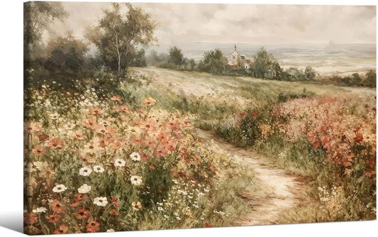 Landscape Wildflower Wall Art Nature Botanical Floral Posters Retro Cottagecore Plant Paintings Canvas Prints 16x24 inch Framed for Farmhouse Living Room Wall Decor