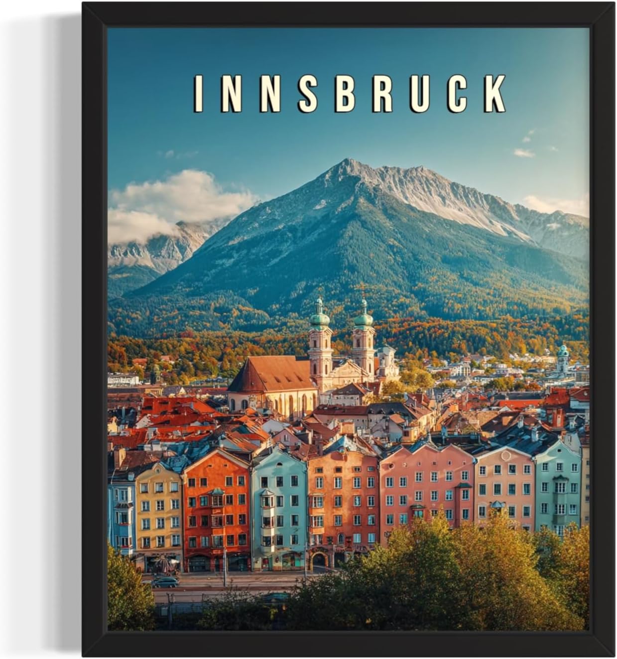Innsbruck, Austria Art Print Poster, Europe Vintage City Retro Photography Skyline Travel Bedroom Bathroom Living Room Decor 183 (Innsbruck, Austria, 16 x 20 inches, Black Frame)