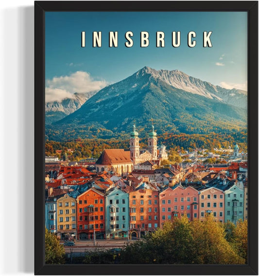 Innsbruck, Austria Art Print Poster, Europe Vintage City Retro Photography Skyline Travel Bedroom Bathroom Living Room Decor 183 (Innsbruck, Austria, 16 x 20 inches, Unframed)