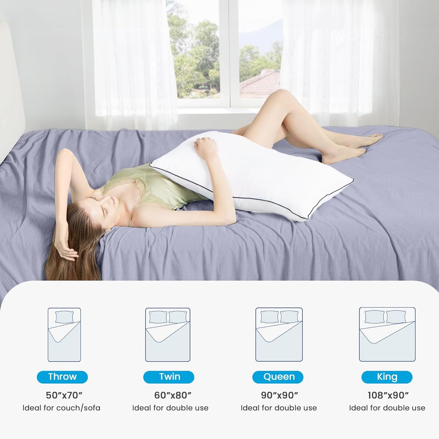 HYLEORY Cooling Blankets for Hot Sleepers, Cool Summer Blanket Keep Body Cool for Night Sweats Double Sided Lightweight Breathable Blanket for Bed Couch Sofa, King (108"x90"), Blue