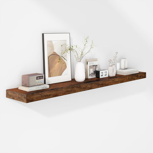 Fun Memories 48 Inch Floating Shelves - Fireplace Mantel Shelf - Deep Wall Mounted Wood Storage Shelf for Bedroom, Kitchen, Farmhouse - 1 Pack, Rustic Brown