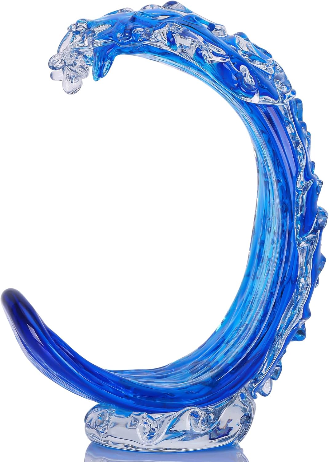 LCCCK Blue Glass Beach House Decor, Hand Blown Ocean Wave Decorate, Tall Blue Glass Sculpture Home Decor, Ocean Wave Fused Art Figurines, for Sea Art Beach Coastal Nautical Office Surfers Gifts
