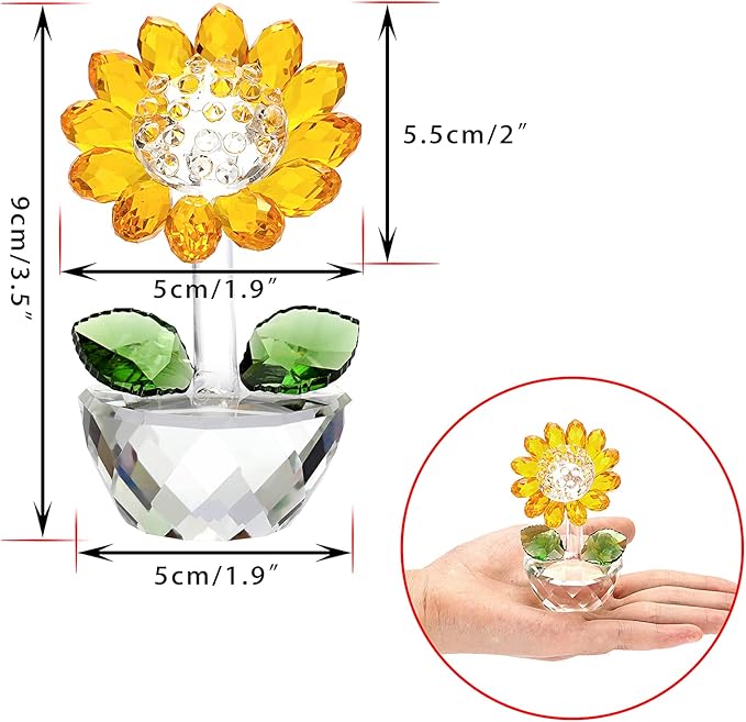 OwnMy Crystal Sunflower with Bud Glass Sunflower Figurine Collectible, Small Sunflower Ornament Paperweight Table Decoration with Gift Box, Glass Bouquet Flowers Centerpieces for Home Decors