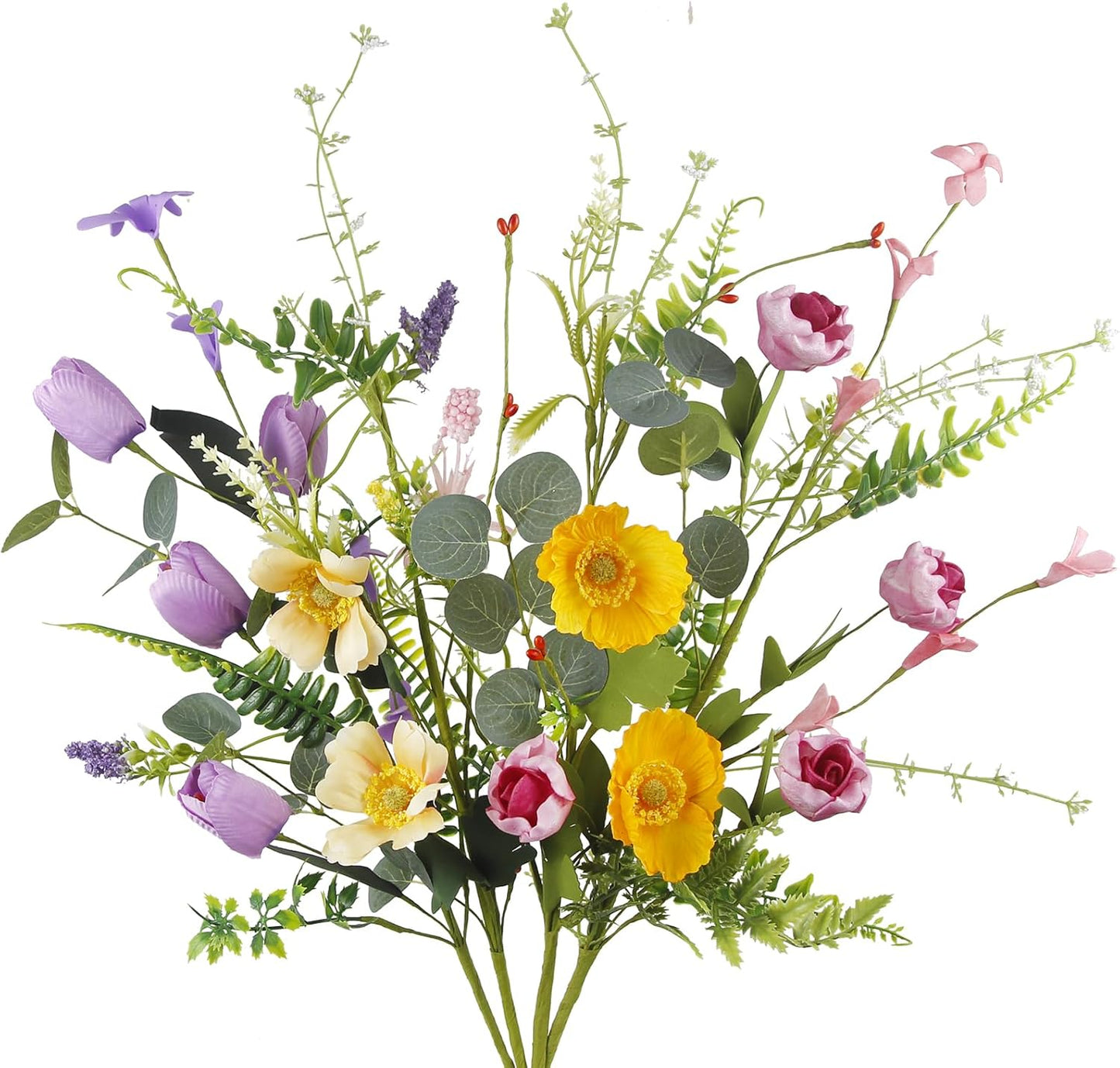 CISDUEO 4 Pcs Wildflowers Artificial Flowers Daisies Roses and Poppies Faux Wildflowers Summer Flowers Artificial for Decoration Spring Silk Floral Arrangement Wedding Party Table Centerpieces Home