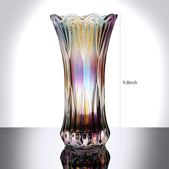 Glass Colorful Vase,Glass Flower Vase Decor for Home Dining Table Living Room,Office Wedding Holiday Party,Handmade Pattern(Phoenix Tail Style)