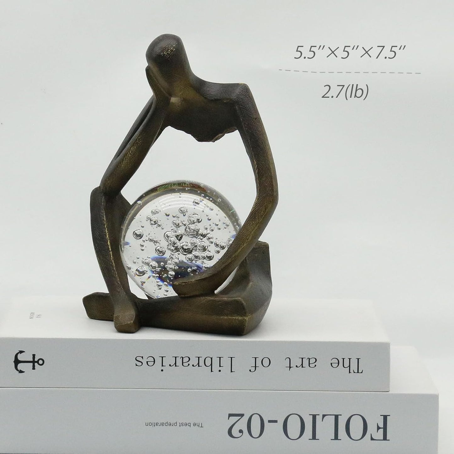 Lukitas Resin Thinker Statue - Holding Crystal Ball Sculpture, Modern Abstract Collectible Figurine for Home Office Bookshelf Decor, Bronze 7.5''