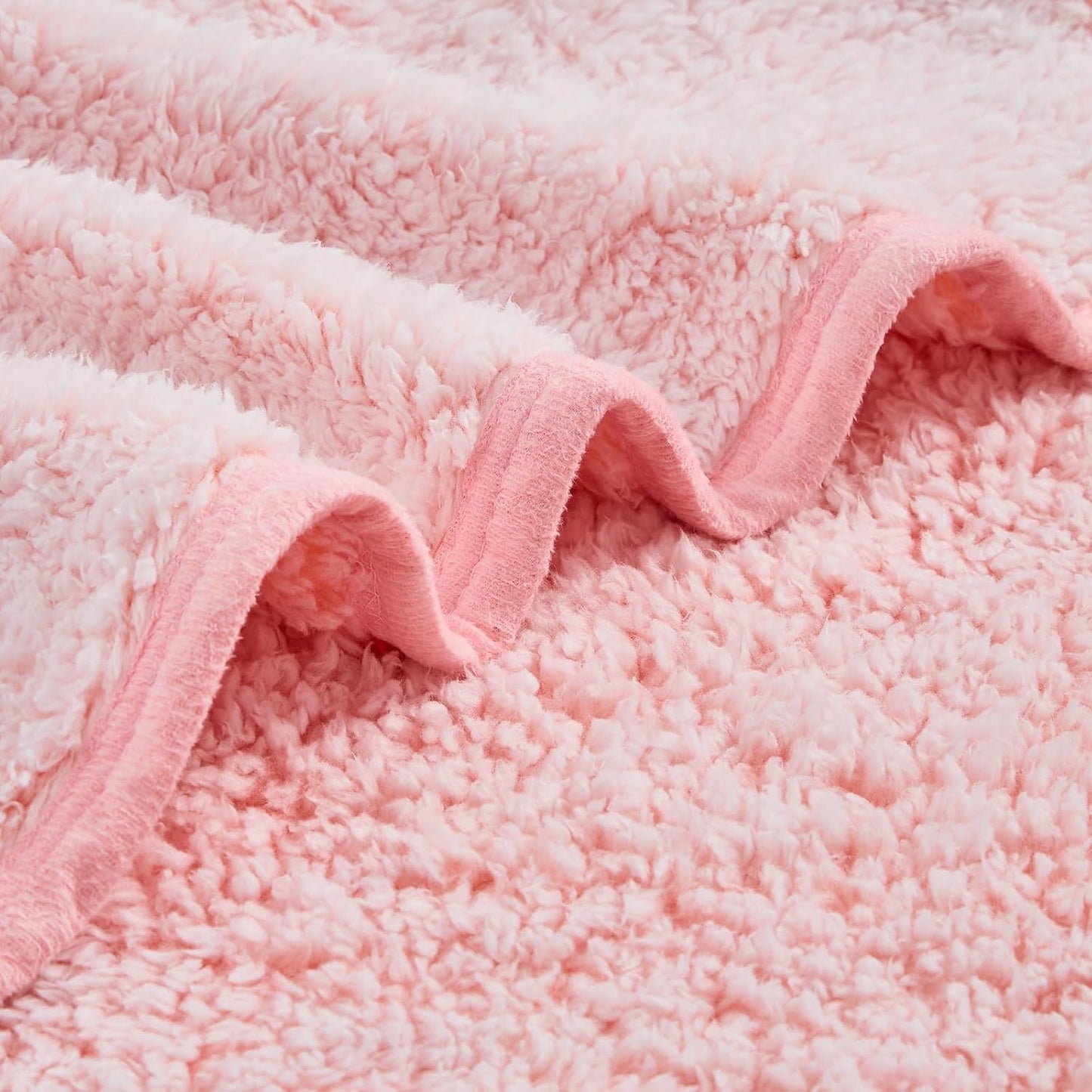 EMME Soft Sherpa Fleece Blanket Reversible Plush Fluffy Large Blanket, Light Weight Warm Decorative Boho Blanket Cover for Sofa, Couch, Bedroom,Travel(Plush Pink,90"x90")