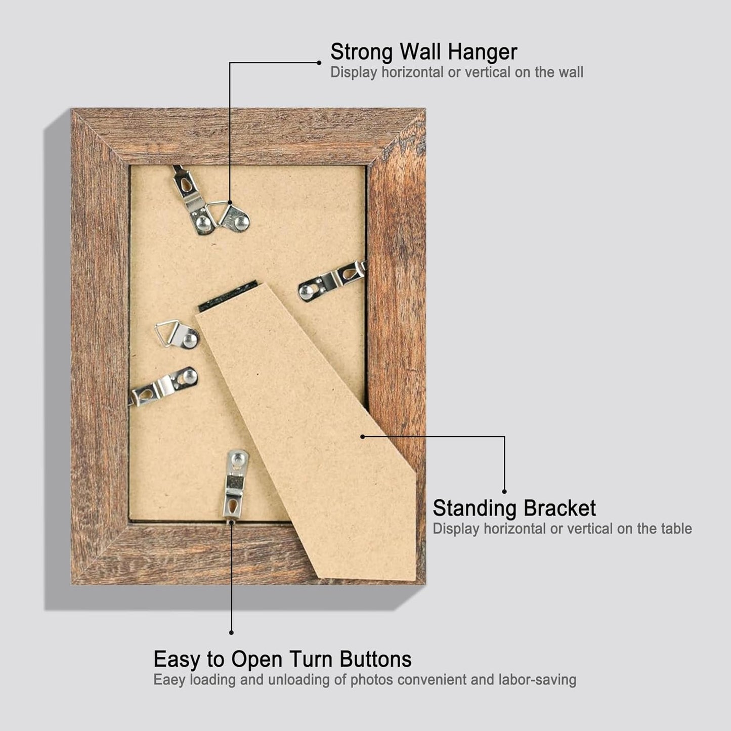 iRahmen 4x6 Picture Frame Set of 4, High Definition Real Glass Rustic Brown Frame, 4 x 6 Wood Photo Frames for Tabletop Display and Wall Mounting