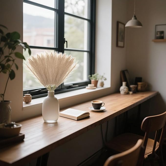 30 Pcs Deep Coffee Faux Pampas Grass, 17 Inches Artificial Pampas Grass Bulk, Short Fluffy Faux Pompas for Vase Filler, Home Boho, Wedding Anniversaries, Baby Shower Decoration