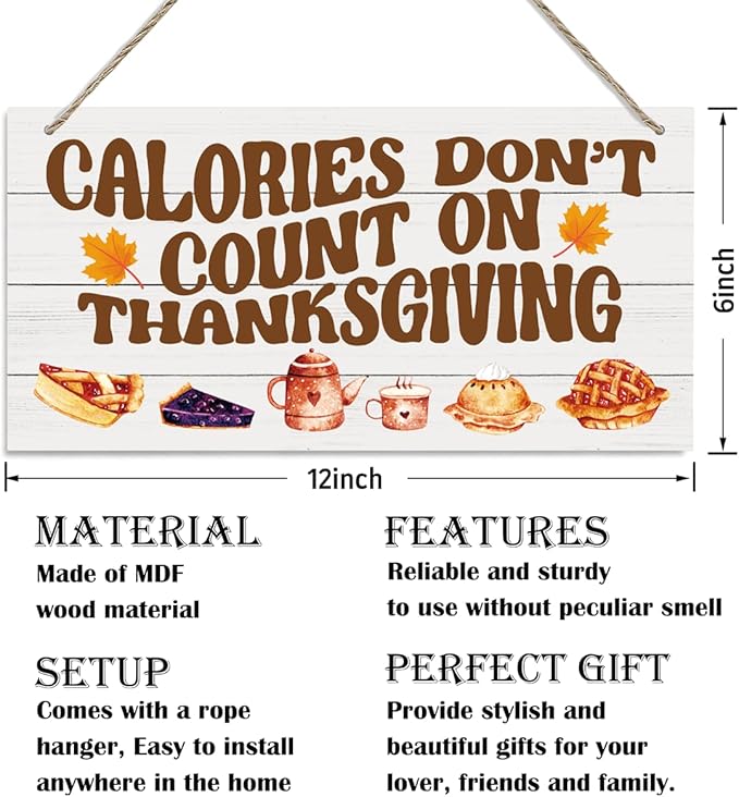 Thanksgiving Decor, Decorative Wood Hanging Wood Plaque, Thanksgiving Wall Decor Art, Thanksgiving Party Decorations, Fall Decorations for Home, Calories Don't Count On Thanksgiving